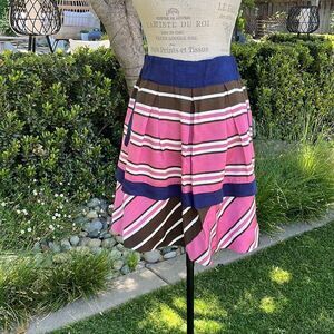 Maeve multi stipe mini skirt with pockets and soft elastic waist!